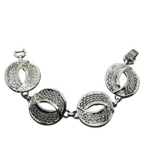 VINTAGE Sarah Coventry Crescent silver tone chunky costume filigree bracelet